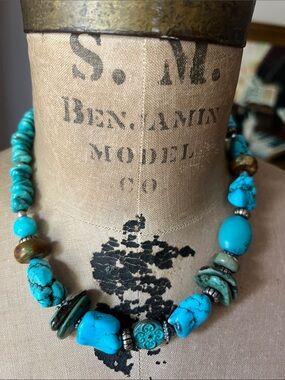 Katrina 17” Turquoise, Howlite, silver plate choker necklace